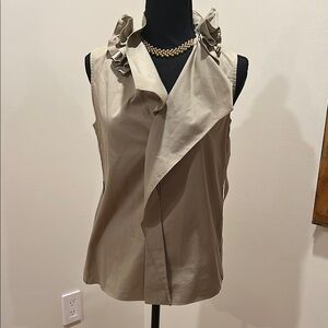 Elie Tahari Elegant Beige Ruffle Sleeveless Top